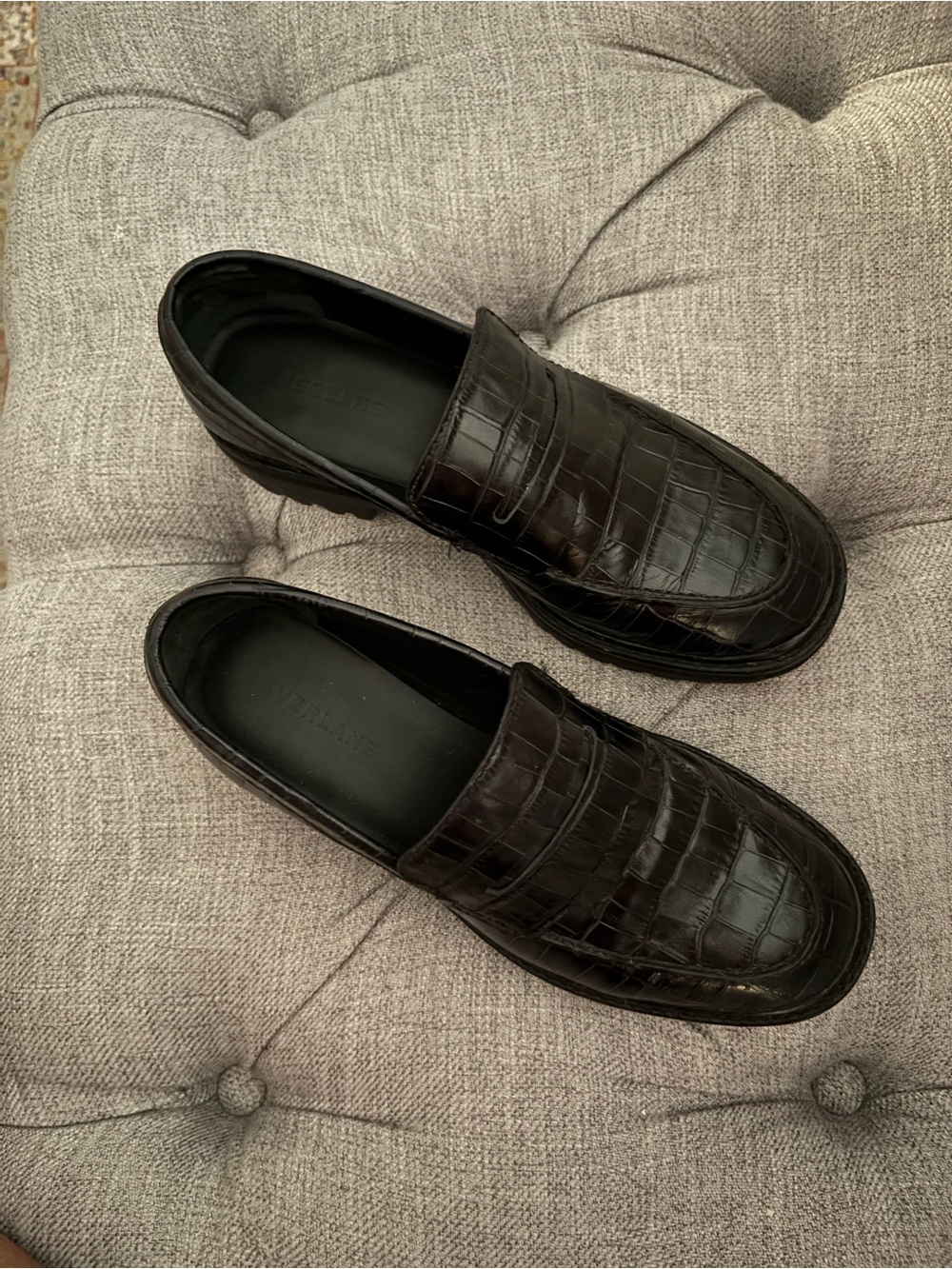 Everlane Black Croc-Embossed Lug Sole Loafers - Picture 4 of 10